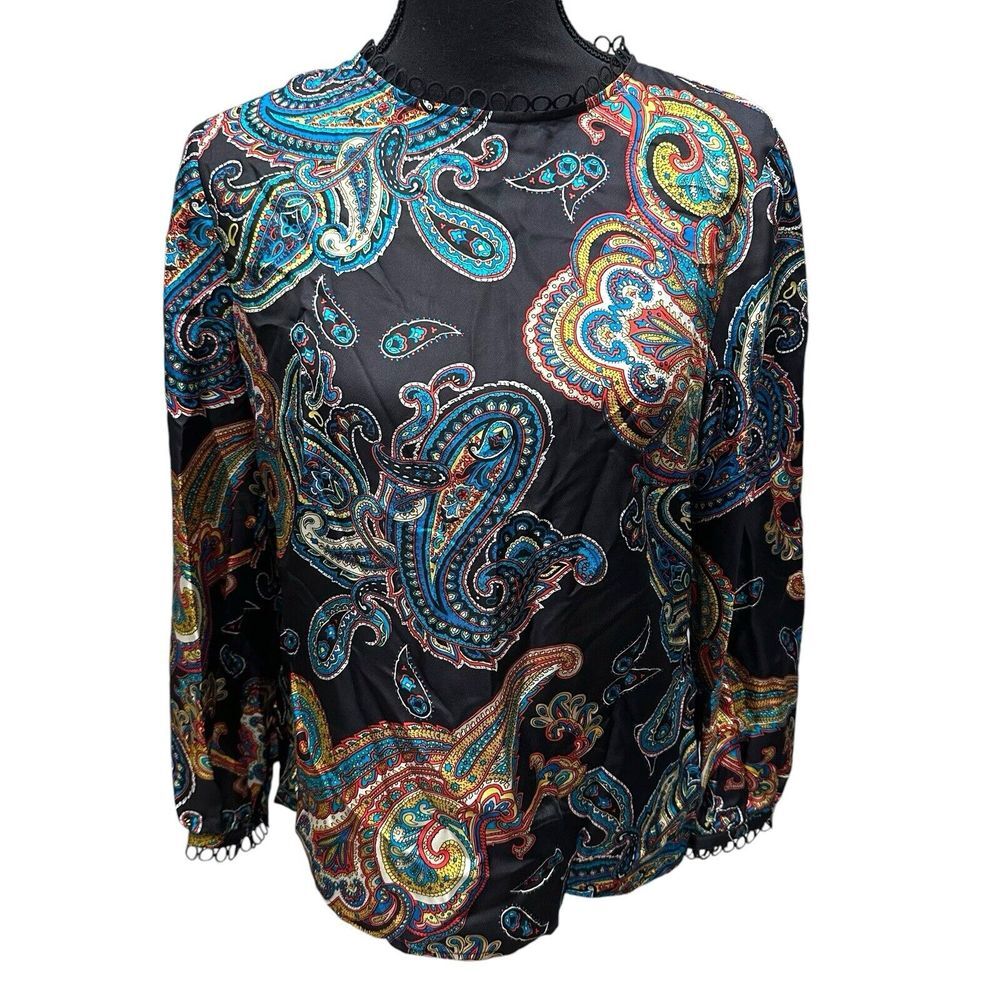 J.Crew 100% Silk Women's Size 6 Twill Top In Bold Paisley Print Black NWT - Picture 13 of 13